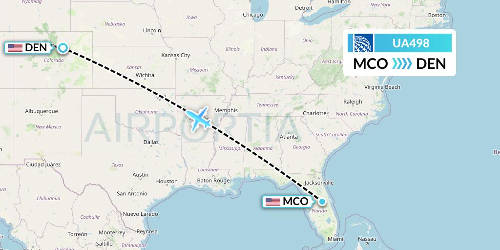 UA498 United Airlines Flight Map: Orlando to Denver