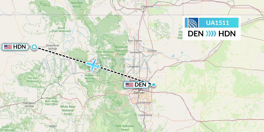 UA1511 United Airlines Flight Map: Denver to Hayden