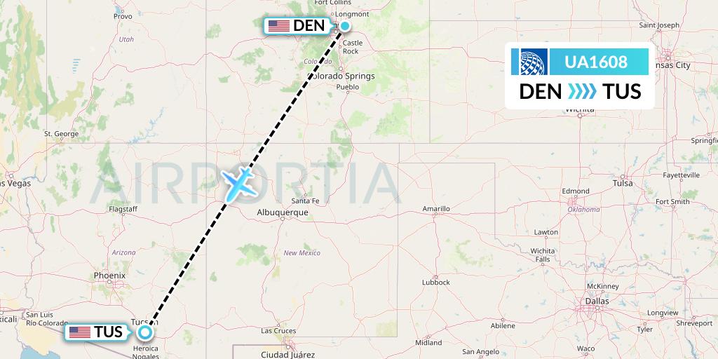 UA1608 United Airlines Flight Map: Denver to Tucson
