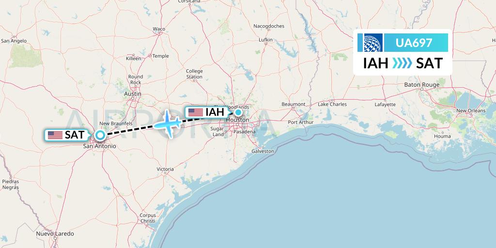 UA697 United Airlines Flight Map: Houston to San Antonio