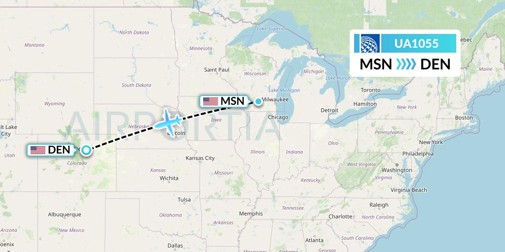 UA1055 United Airlines Flight Map: Madison to Denver