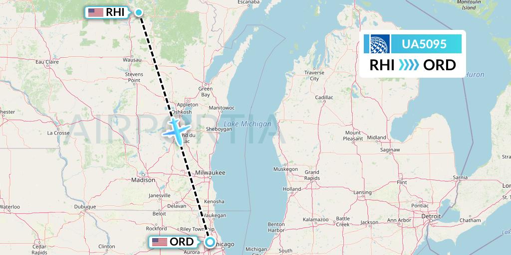 UA5095 United Airlines Flight Map: Rhinelander to Chicago