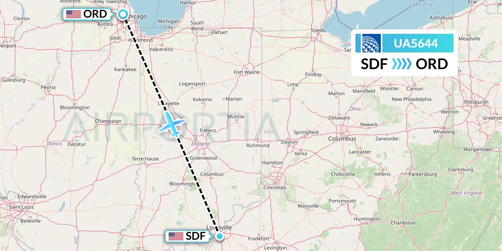 UA5644 United Airlines Flight Map: Louisville to Chicago