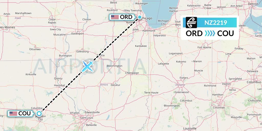 NZ2219 Air New Zealand Flight Map: Chicago to Columbia
