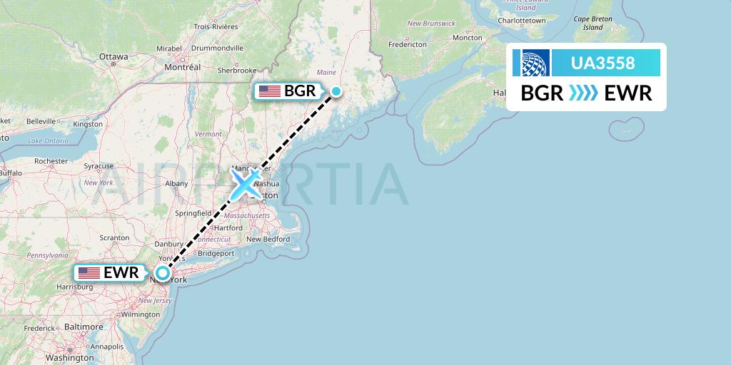 UA3558 United Airlines Flight Map: Bangor to New York