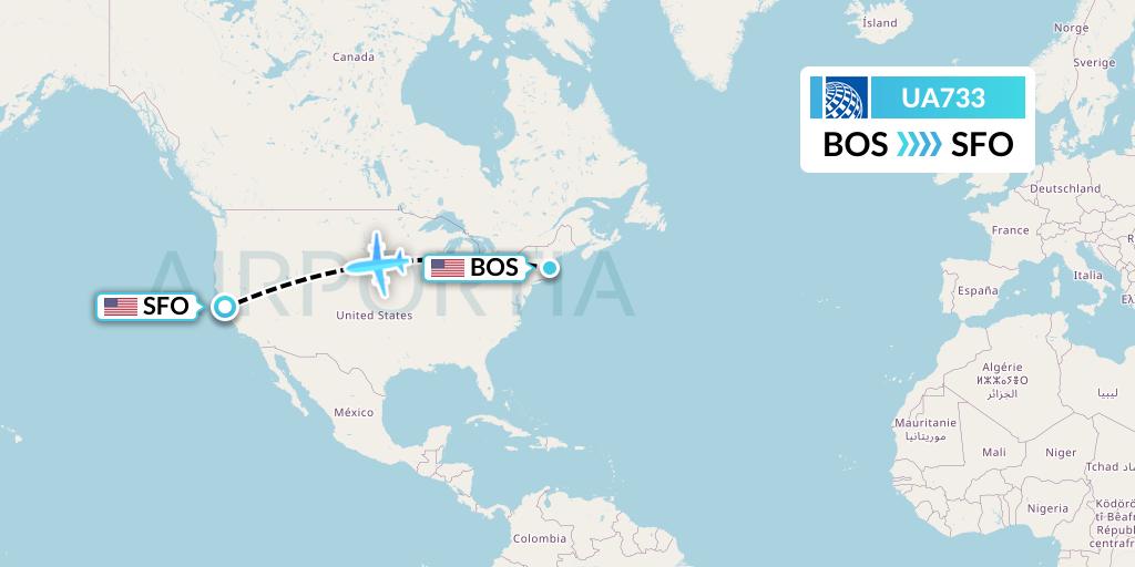 UA733 United Airlines Flight Map: Boston to San Francisco