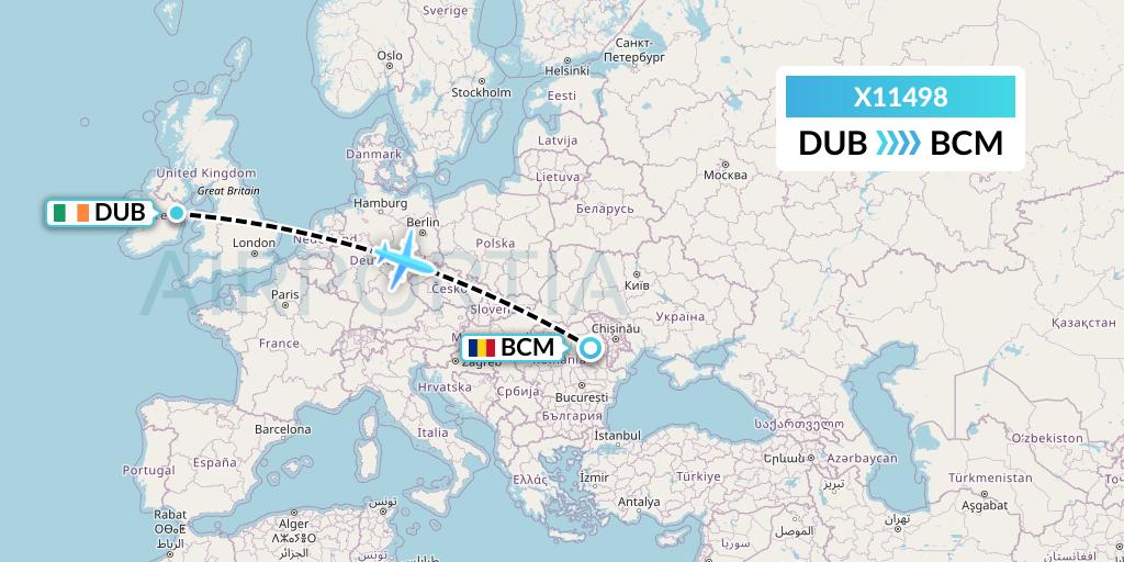 X11498 Nik Airways Flight Map: Dublin to Bacau