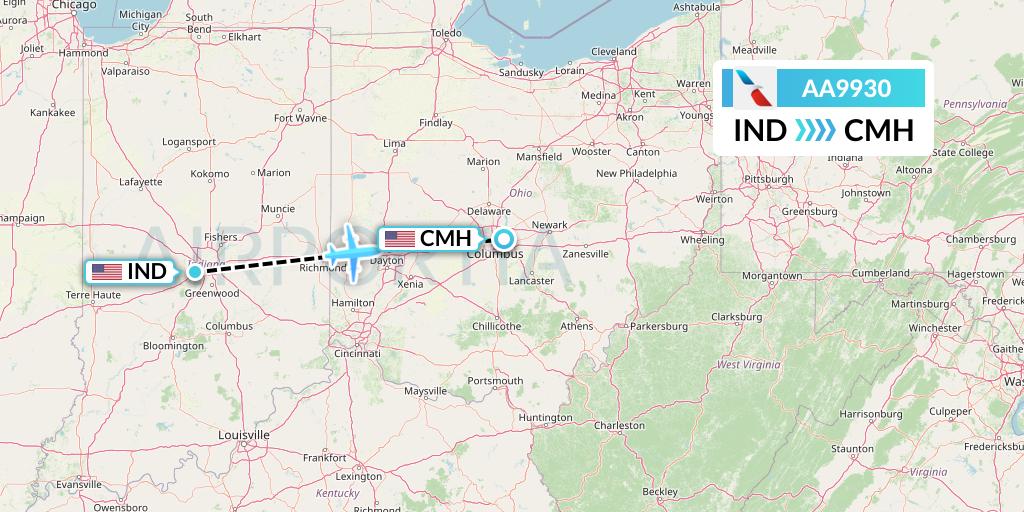 AA9930 American Airlines Flight Map: Indianapolis to Columbus
