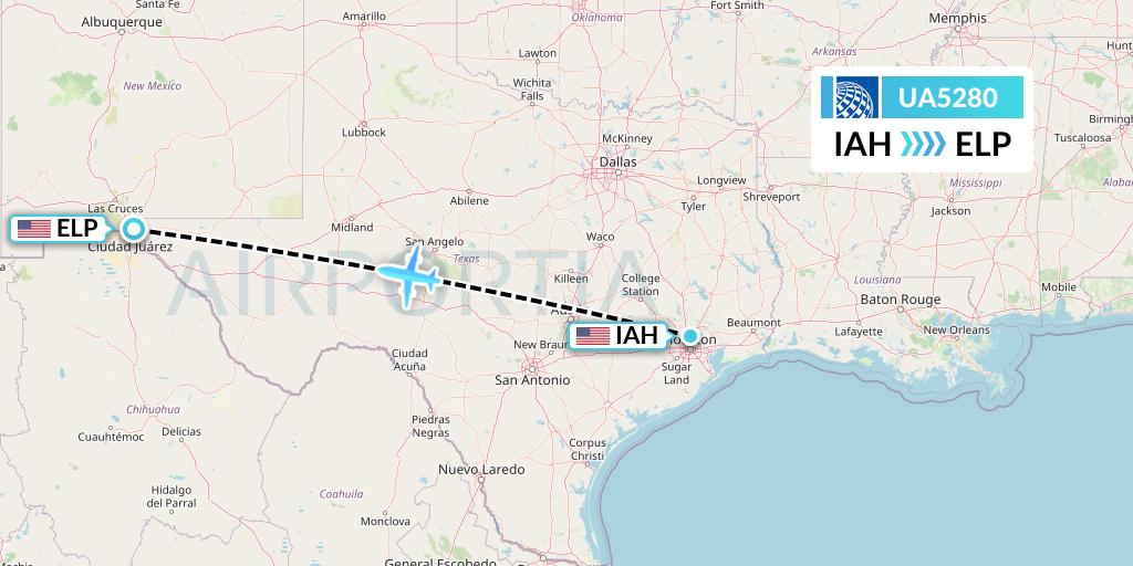 UA5280 United Airlines Flight Map: Houston to El Paso
