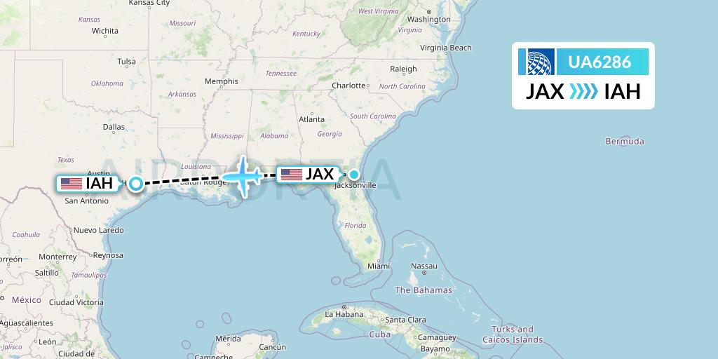 UA6286 United Airlines Flight Map: Jacksonville to Houston