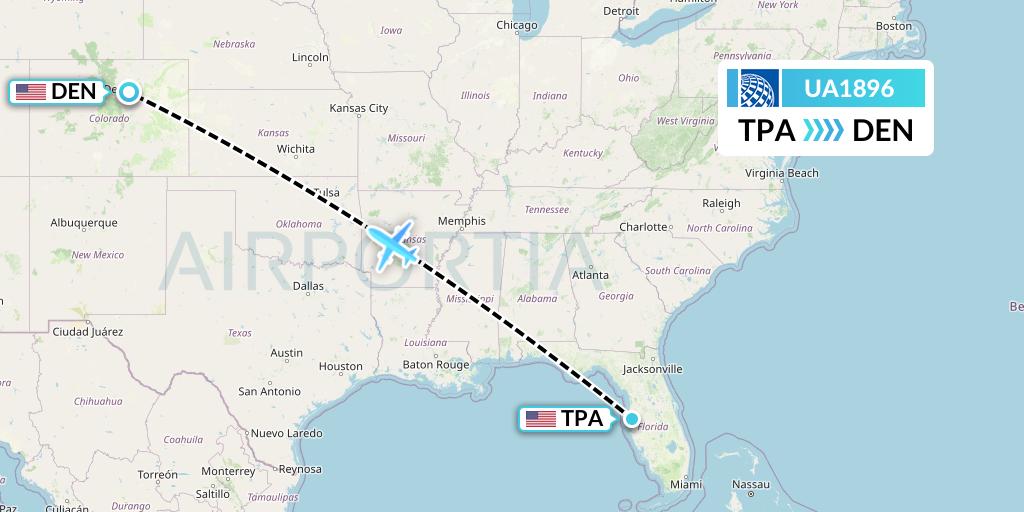 UA1896 United Airlines Flight Map: Tampa to Denver