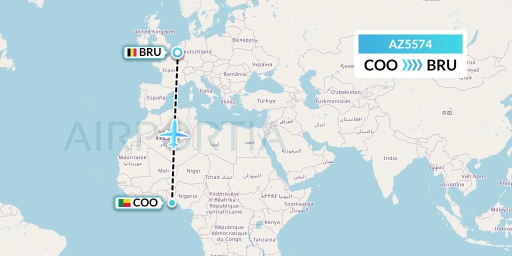 AZ5574 ITA Airways Flight Map: Cotonou to Brussels