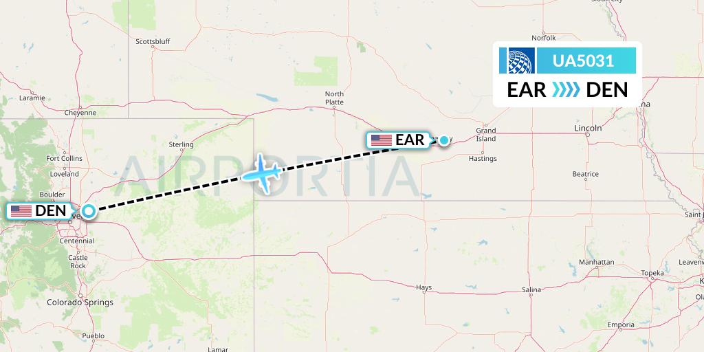 UA5031 United Airlines Flight Map: Kearney to Denver