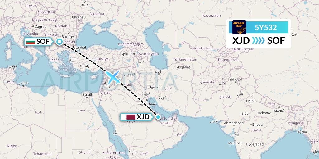 5Y532 Atlas Air Flight Map: Ar Rayyan to Sofia