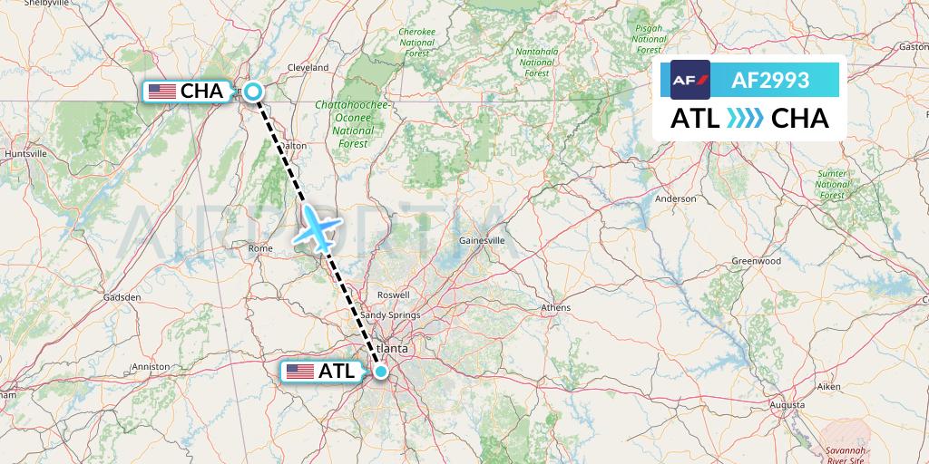 AF2993 Air France Flight Map: Atlanta to Chattanooga