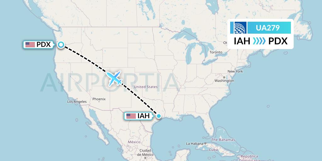 UA279 United Airlines Flight Map: Houston to Portland