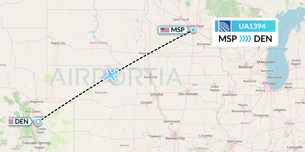 UA1394 United Airlines Flight Map: Minneapolis to Denver