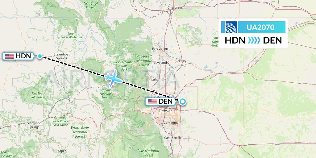 UA2070 United Airlines Flight Map: Hayden to Denver
