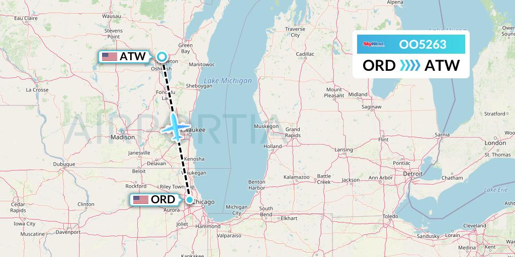 OO5263 SkyWest Airlines Flight Map: Chicago to Appleton