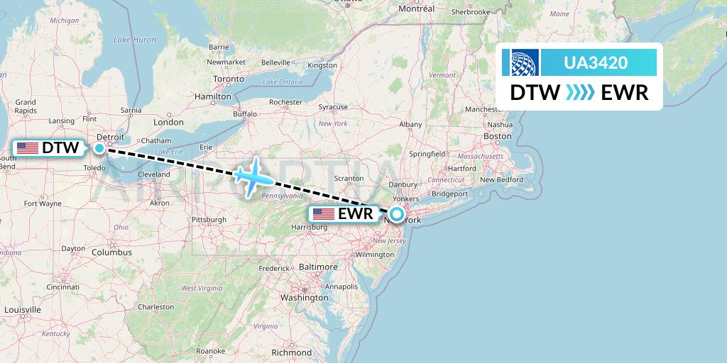 UA3420 United Airlines Flight Map: Detroit to New York