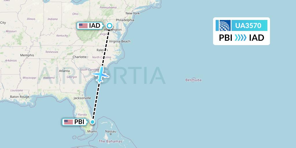 UA3570 United Airlines Flight Map: West Palm Beach to Washington