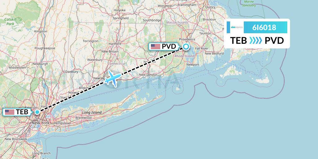 6I6018 Air Alsie Flight Map: Teterboro to Providence