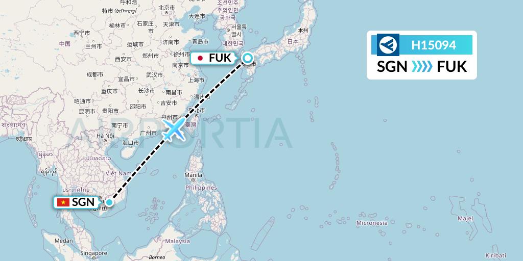 H15094 Hahn Air Systems Flight Map: Ho Chi Minh City to Fukuoka