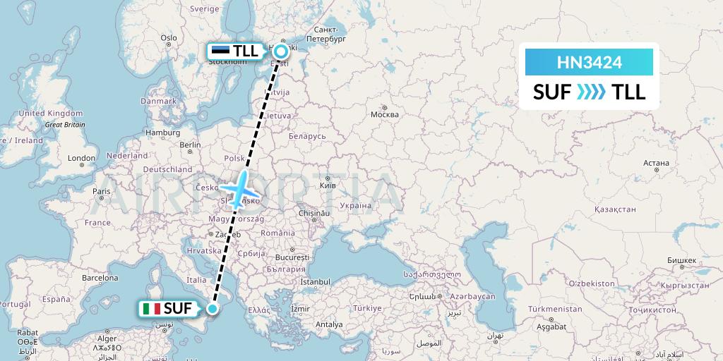 HN3424 Uab Heston Airlines Jsc Heston Airl Flight Map: Lamezia Terme to Tallinn