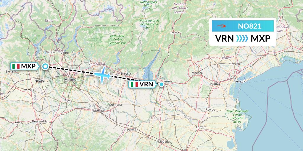 NO821 Neos Flight Map: Verona to Milan