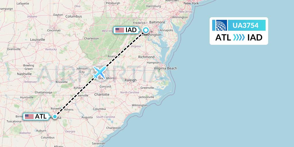 UA3754 United Airlines Flight Map: Atlanta to Washington