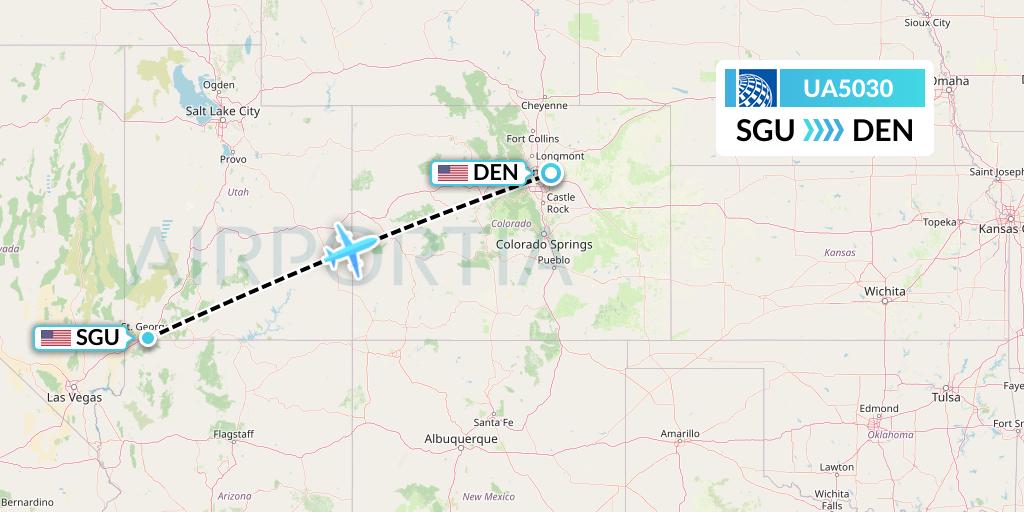 UA5030 United Airlines Flight Map: St. George to Denver