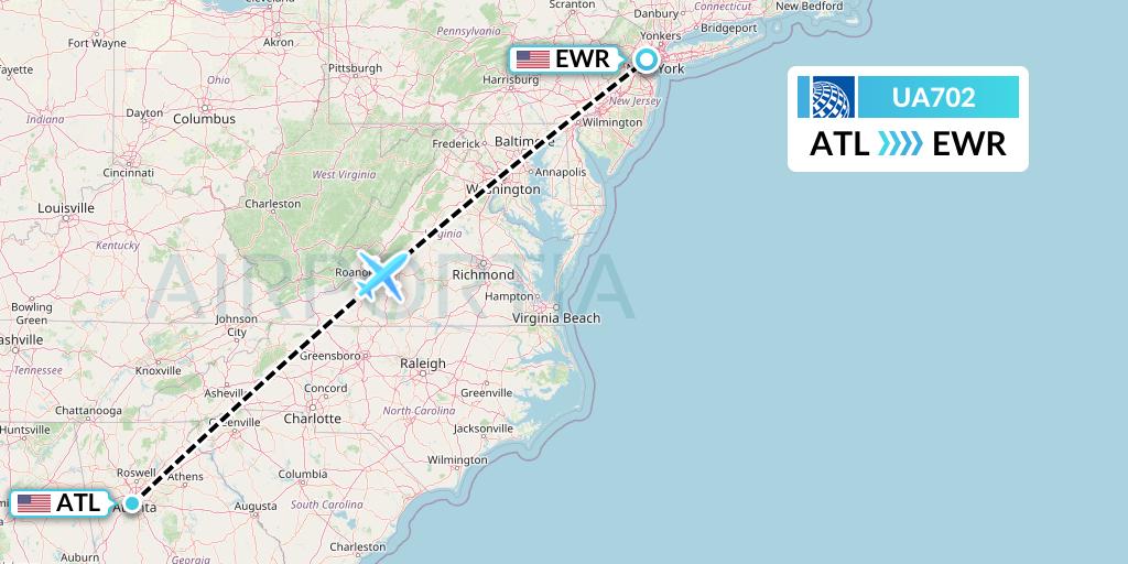 UA702 United Airlines Flight Map: Atlanta to New York