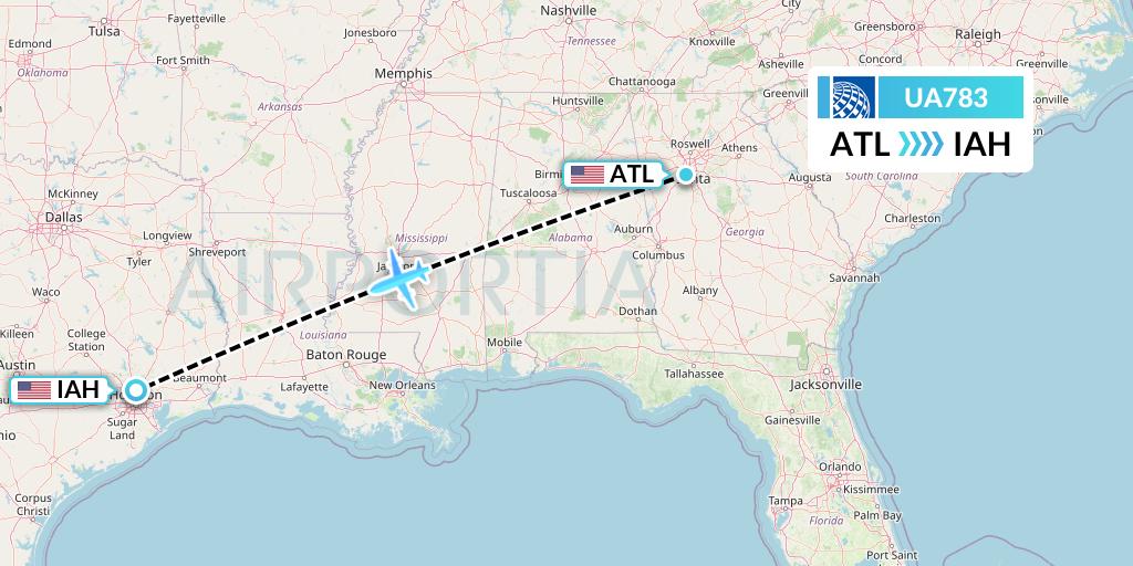 UA783 United Airlines Flight Map: Atlanta to Houston