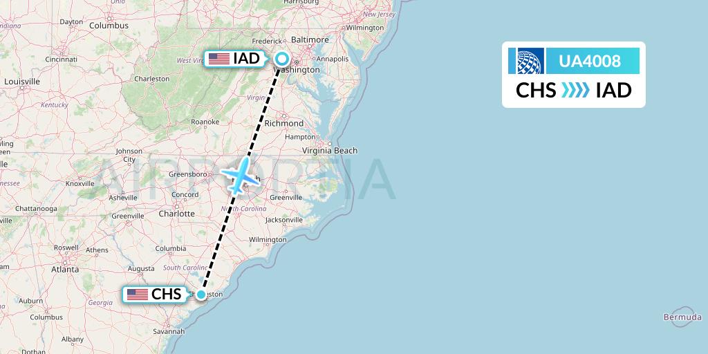 UA4008 United Airlines Flight Map: Charleston to Washington