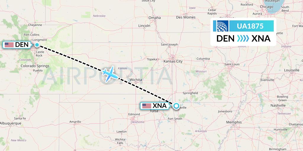 UA1875 United Airlines Flight Map: Denver to Bentonville