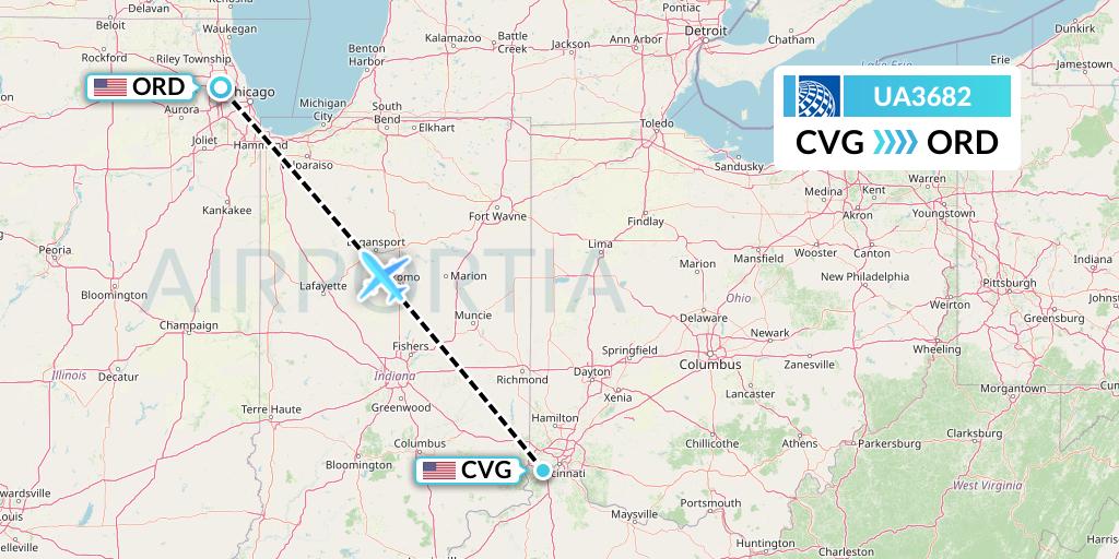 UA3682 United Airlines Flight Map: Cincinnati to Chicago