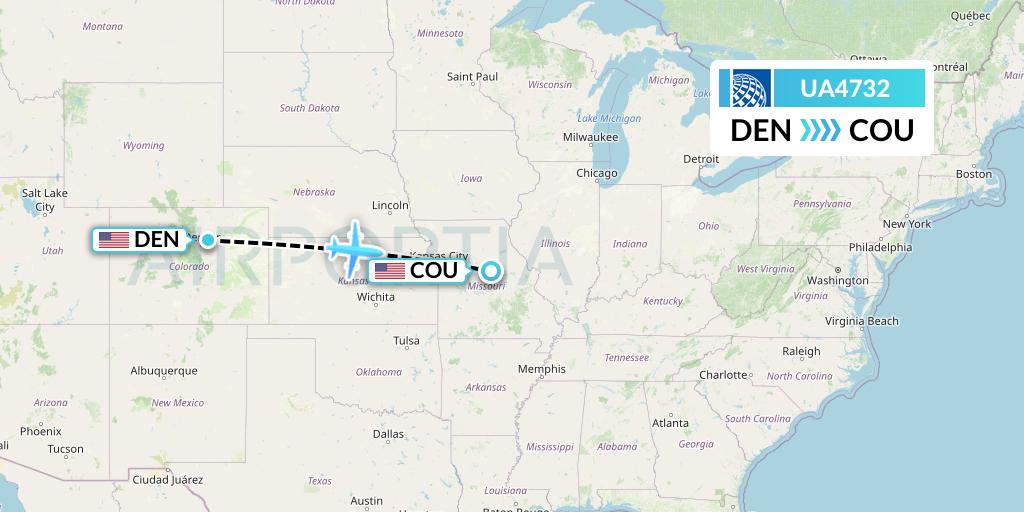 UA4732 United Airlines Flight Map: Denver to Columbia