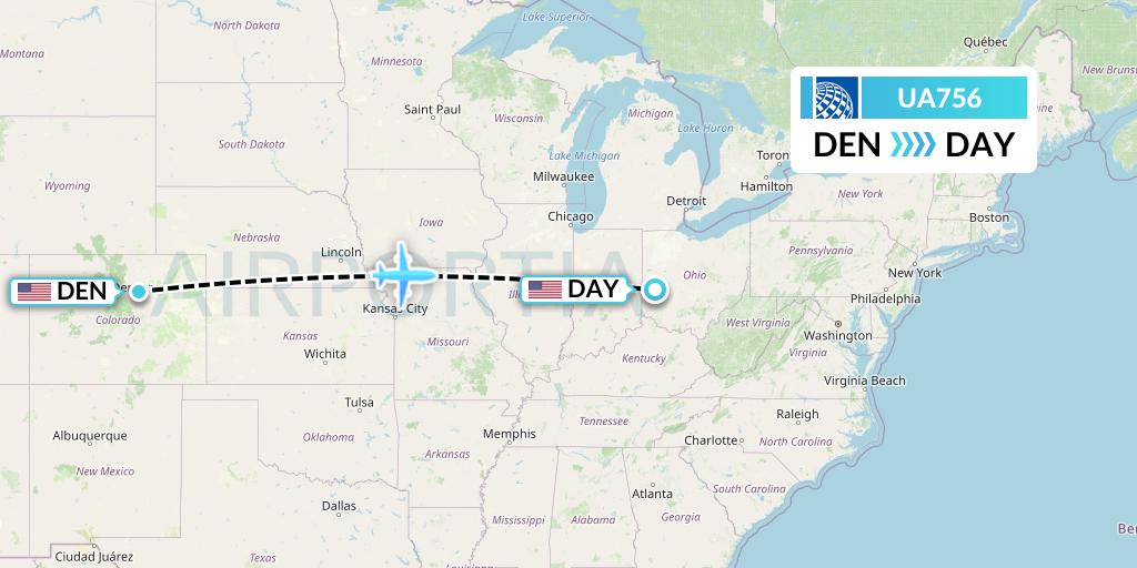 UA756 United Airlines Flight Map: Denver to Dayton