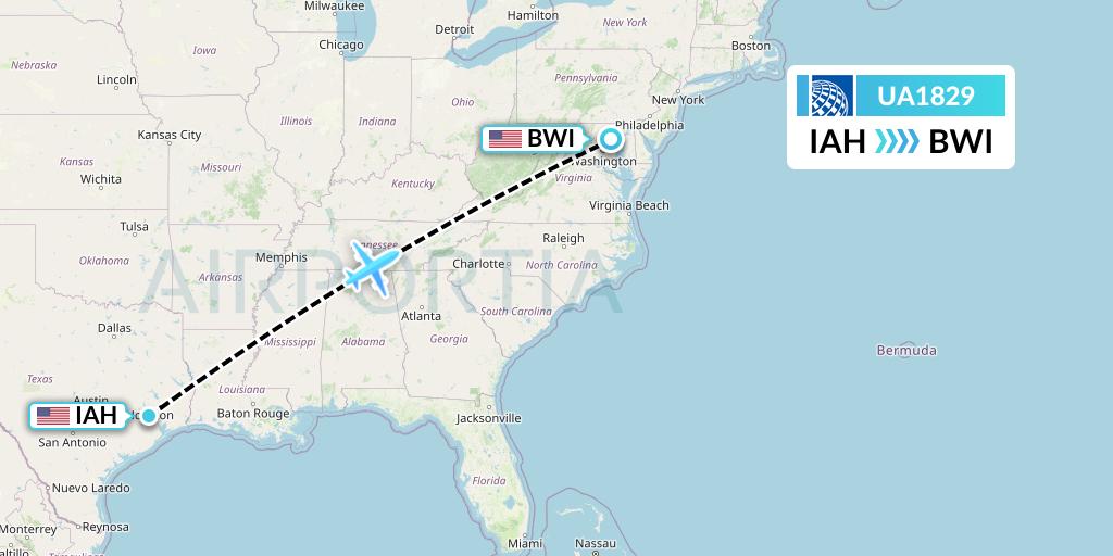 UA1829 United Airlines Flight Map: Houston to Baltimore