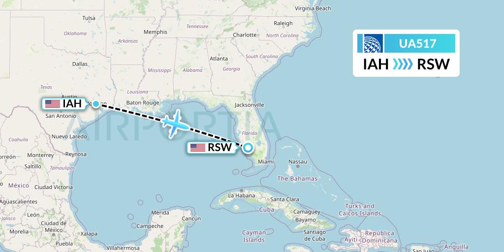 UA517 United Airlines Flight Map: Houston to Fort Myers