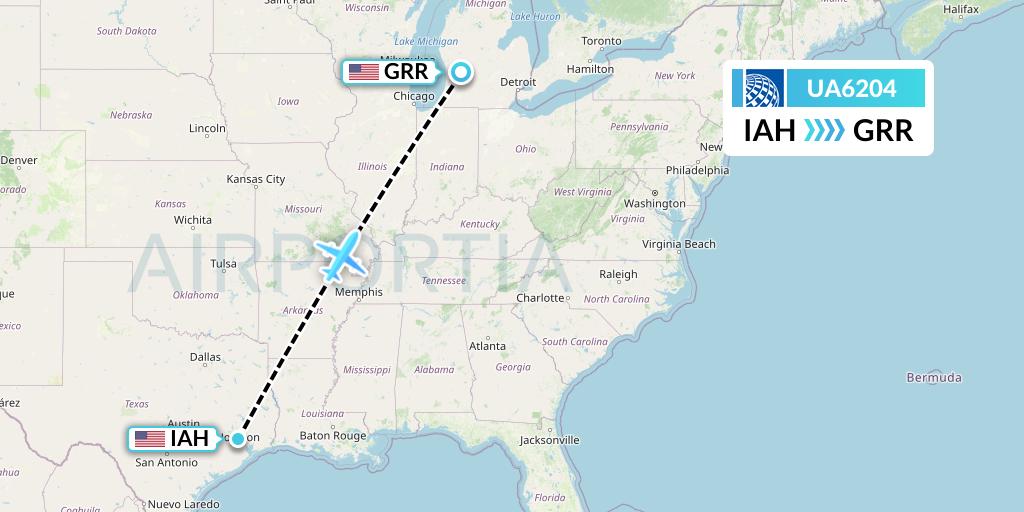 UA6204 United Airlines Flight Map: Houston to Grand Rapids