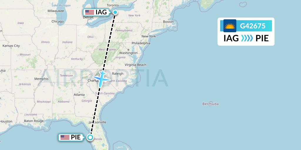 G42675 Allegiant Air Flight Map: Niagara Falls to St. Petersburg