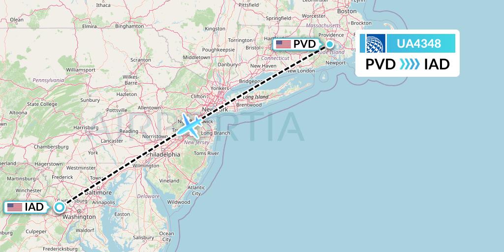 UA4348 United Airlines Flight Map: Providence to Washington