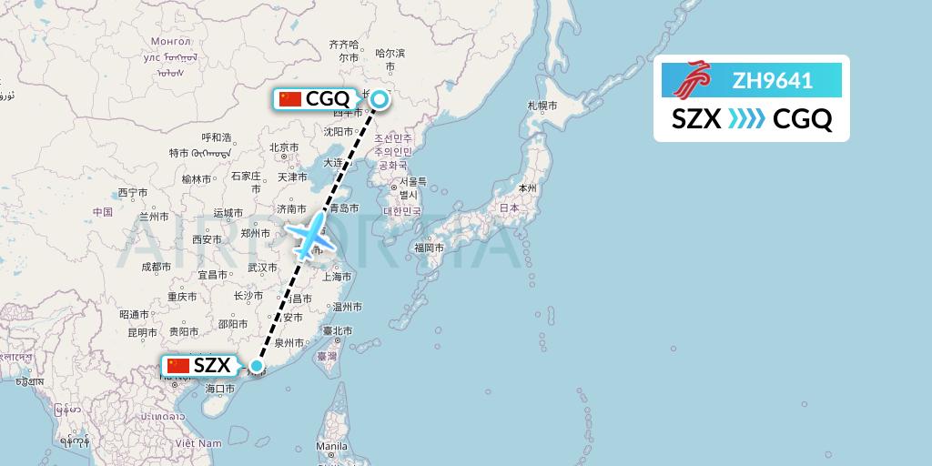 ZH9641 Shenzhen Airlines Flight Map: Shenzhen to Changchun