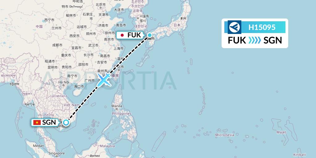 H15095 Hahn Air Systems Flight Map: Fukuoka to Ho Chi Minh City