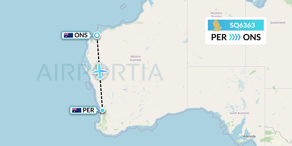SQ6363 Singapore Airlines Flight Map: Perth to Onslow
