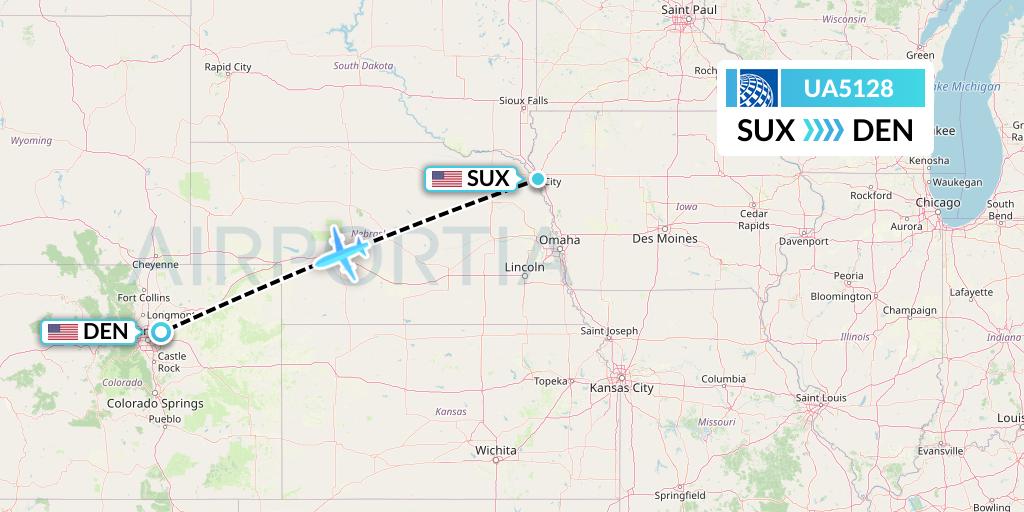 UA5128 United Airlines Flight Map: Sioux City to Denver