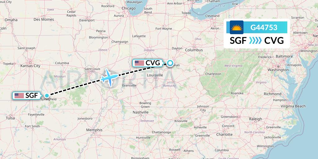 G44753 Allegiant Air Flight Map: Springfield to Cincinnati