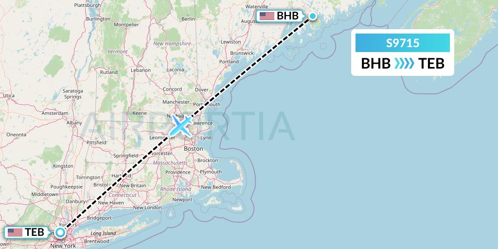 S9715 Flybig Flight Map: Bar Harbor to Teterboro