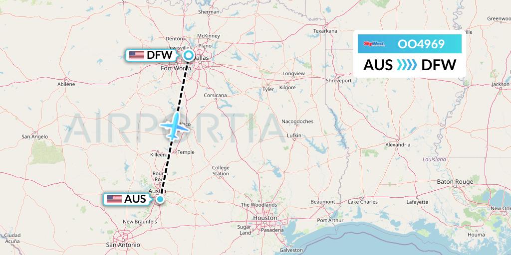 OO4969 SkyWest Airlines Flight Map: Austin to Dallas